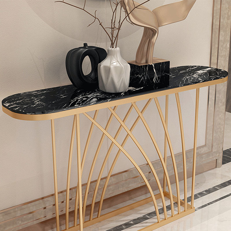 Glam Iron Console Sofa Table Oval Marble Console Accent Table for Hall