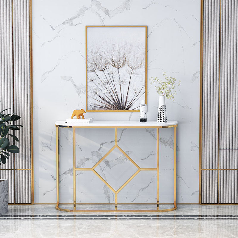 12" W Glam Marble Console Table Half Moon Abstract Accent Table for Hall