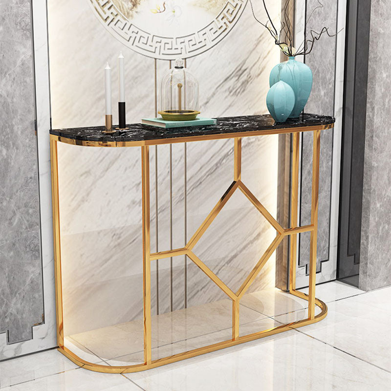 12" W Glam Marble Console Table Half Moon Abstract Accent Table for Hall