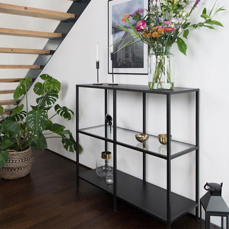 Modern Iron Console Sofa Table Rectangle End Table with Shelves for Hall