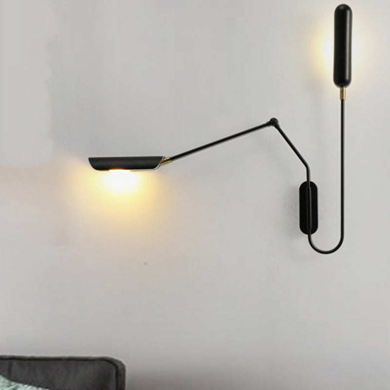 Black Metal Shade Wall Light Nordic 2 Lights Adjustable Wall Sconce for Living Room