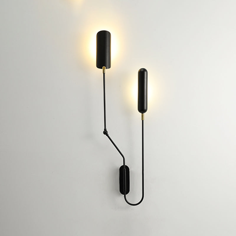 Black Metal Shade Wall Light Nordic 2 Lights Adjustable Wall Sconce for Living Room