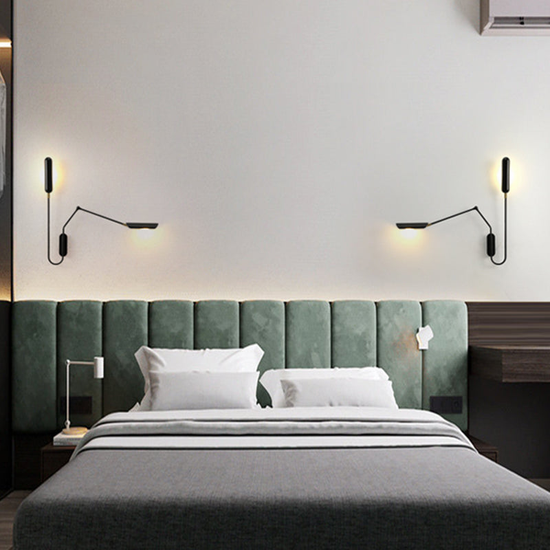 Black Metal Shade Wall Light Nordic 2 Lights Adjustable Wall Sconce for Living Room