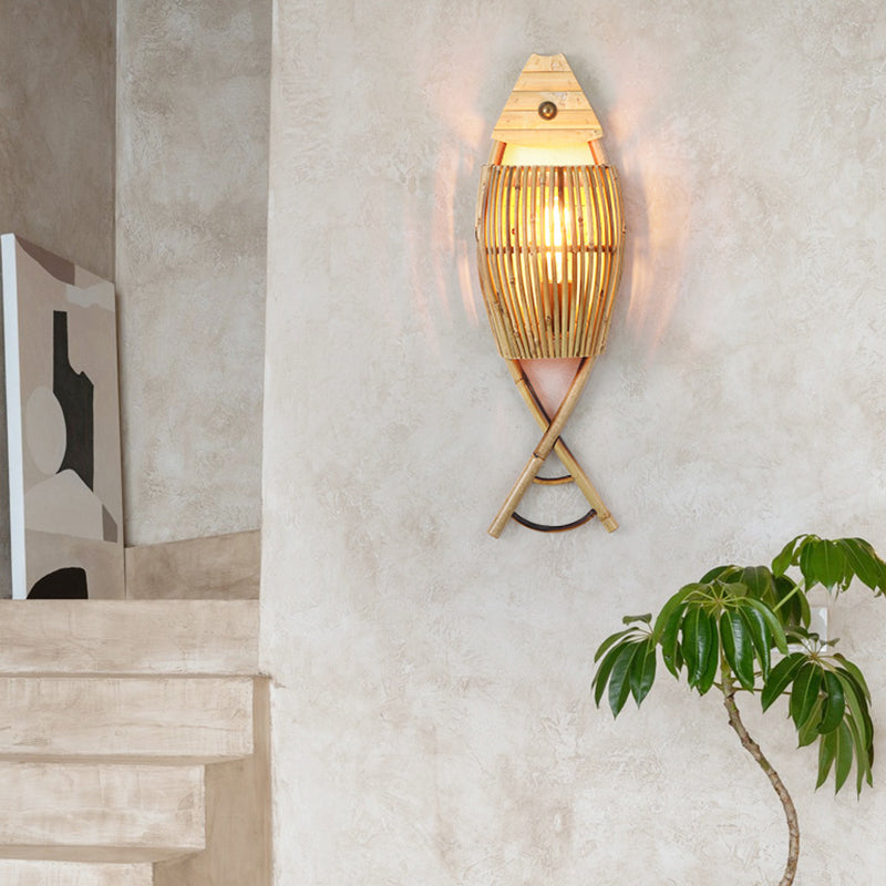 Modern Fish Shape Wall Lamp Household Bamboo Wall Mount Lighting for Sitting Room