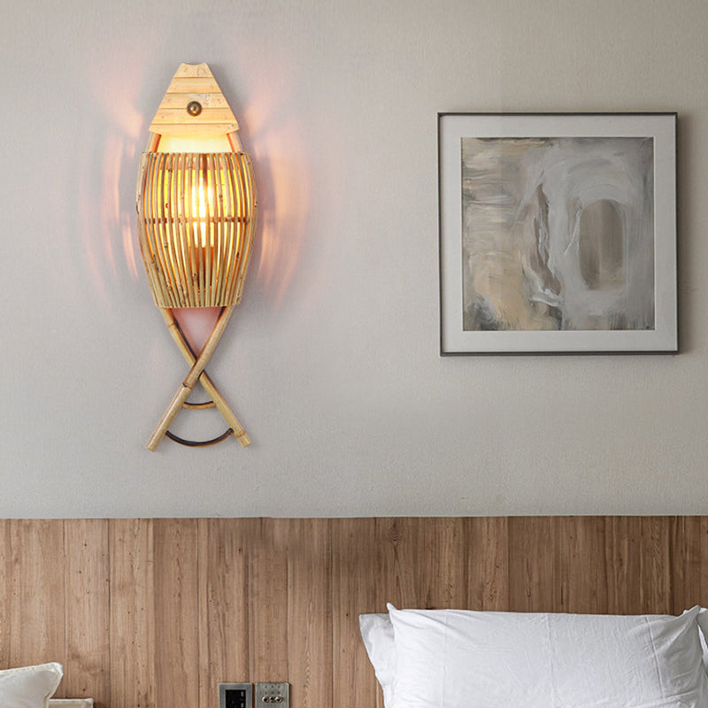Modern Fish Shape Wall Lamp Household Bamboo Wall Mount Lighting for Sitting Room