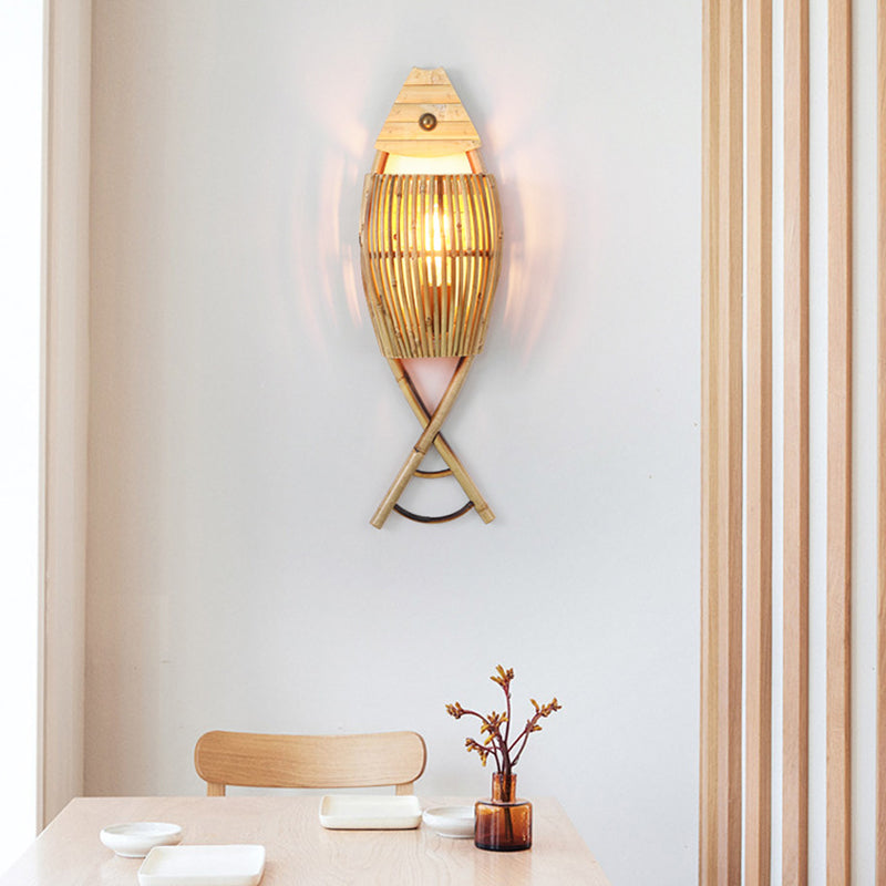 Modern Fish Shape Wall Lamp Household Bamboo Wall Mount Lighting for Sitting Room