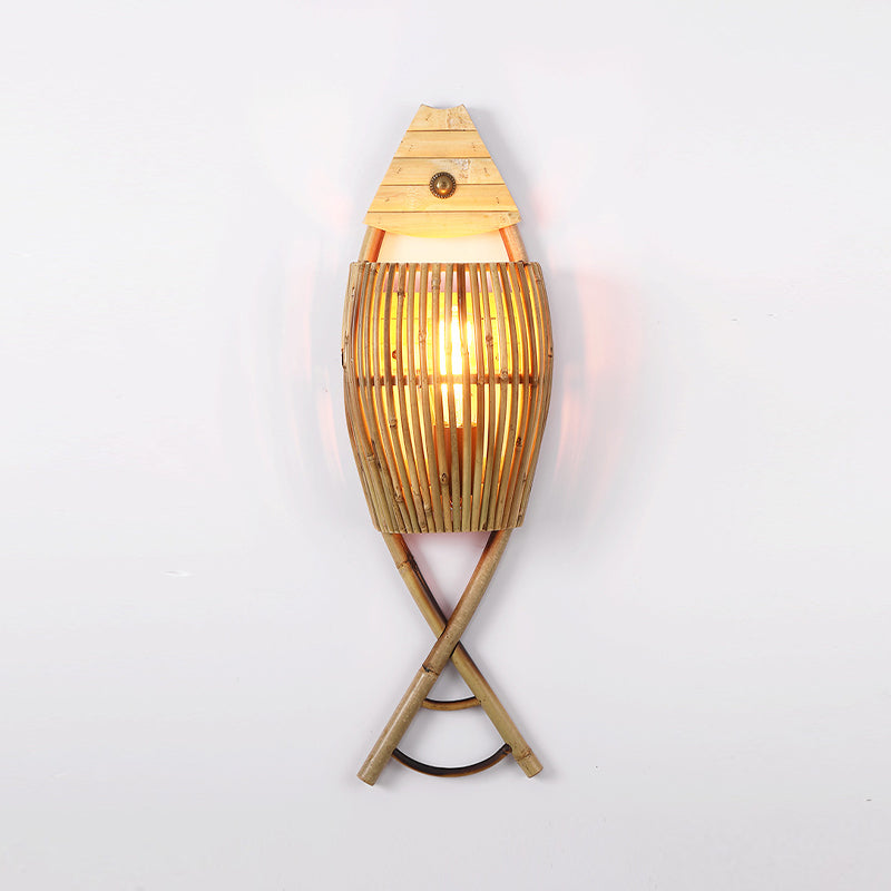 Modern Fish Shape Wall Lamp Household Bamboo Wall Mount Lighting for Sitting Room