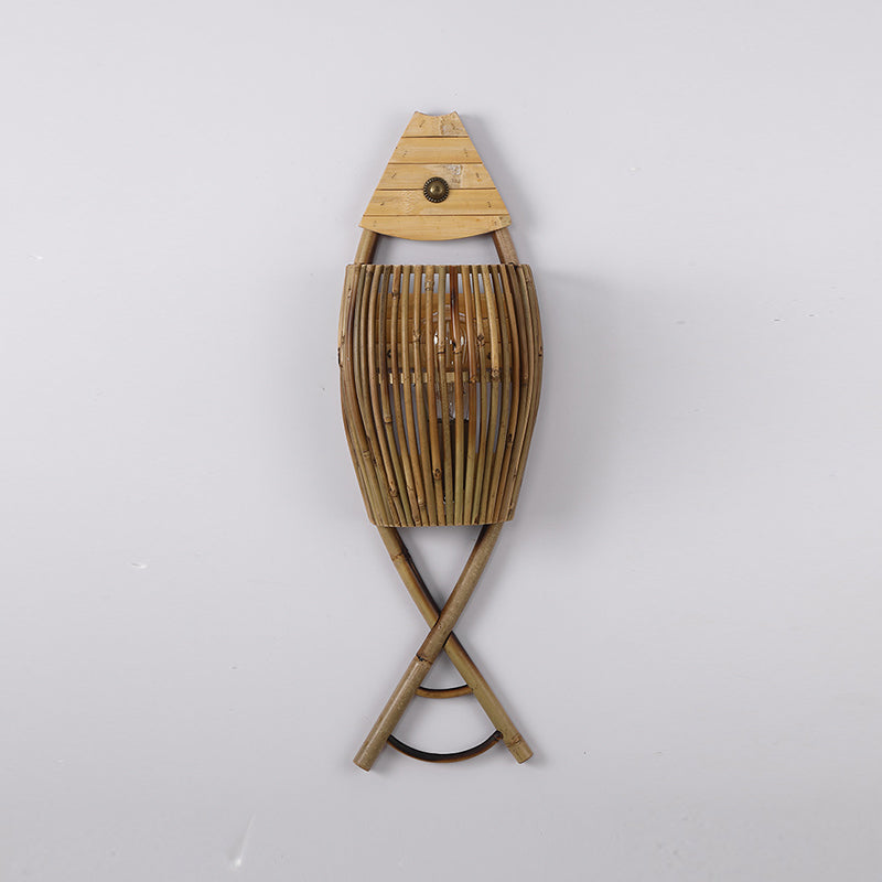 Modern Fish Shape Wall Lamp Household Bamboo Wall Mount Lighting for Sitting Room