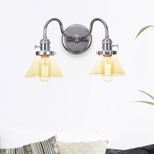 Industrial Vanity Lighting Glass 2-Light Vanity Wall Lights in Silver