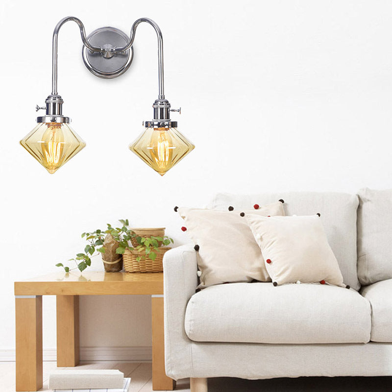 Industrial Vanity Lighting Glass 2-Light Vanity Wall Lights in Silver