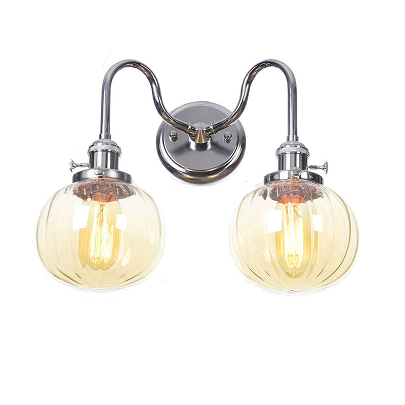 Industrial Vanity Lighting Glass 2-Light Vanity Wall Lights in Silver