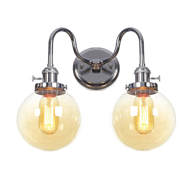 Industrial Vanity Lighting Glass 2-Light Vanity Wall Lights in Silver