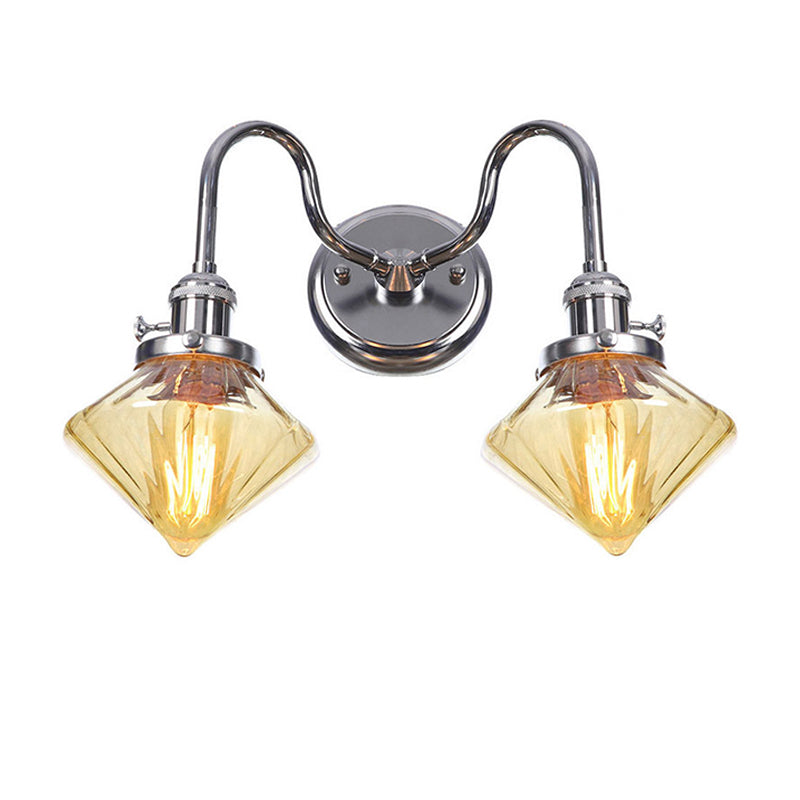 Industrial Vanity Lighting Glass 2-Light Vanity Wall Lights in Silver