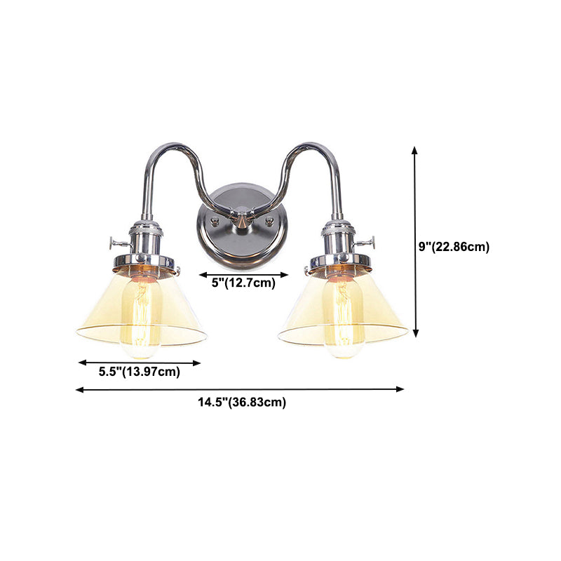Industrial Vanity Lighting Glass 2-Light Vanity Wall Lights in Silver