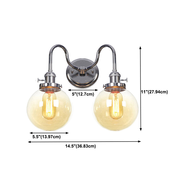 Industrial Vanity Lighting Glass 2-Light Vanity Wall Lights in Silver