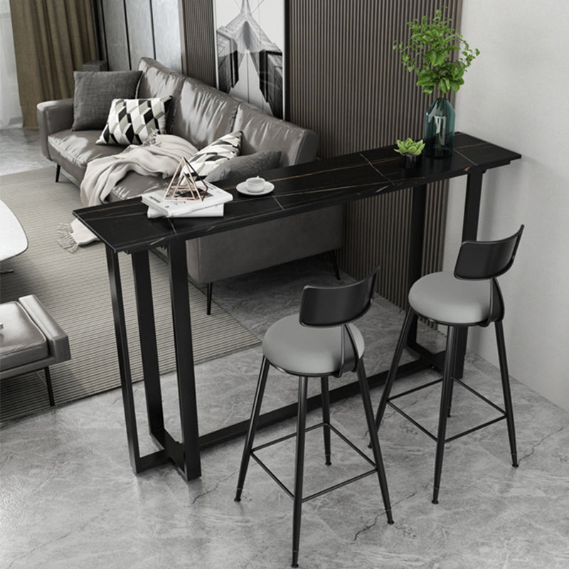 Rectangle Sintered Stone Bar Table Black and Metal Base Pub Table