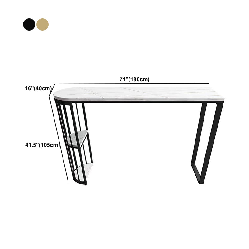 White Top Bar Table Sintered Stone Dining Table with Storage Shelve for Living Room
