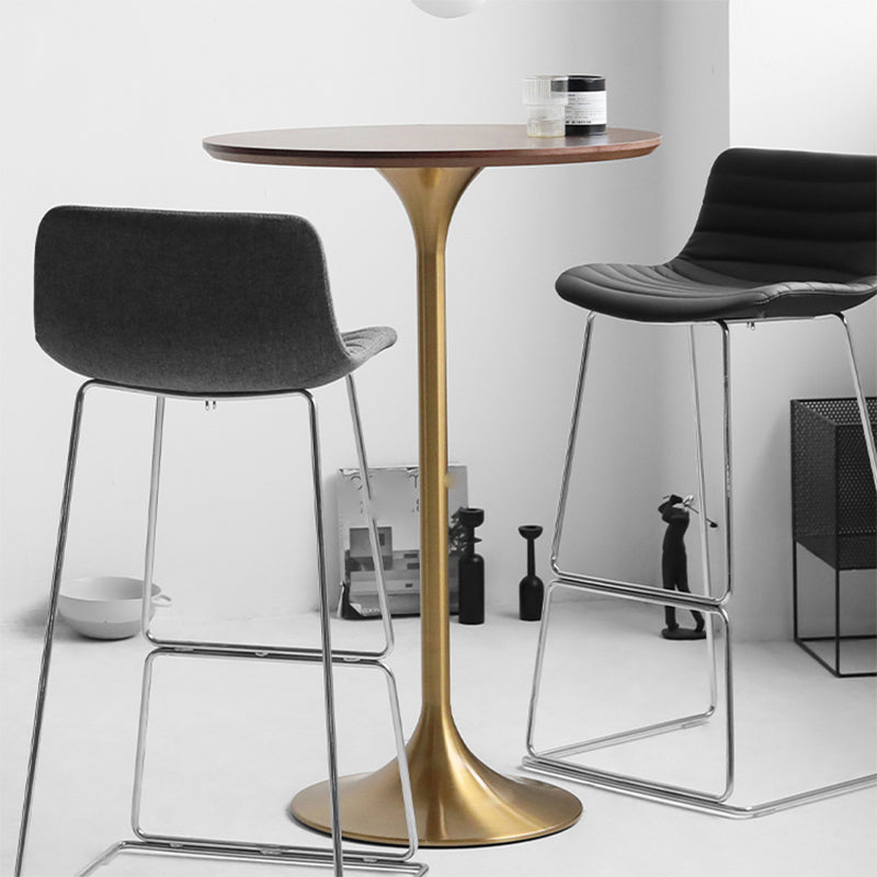Modern Round Bar Table Fixed Bistro Bar Height Cocktail Table with Metal Pedestal Base