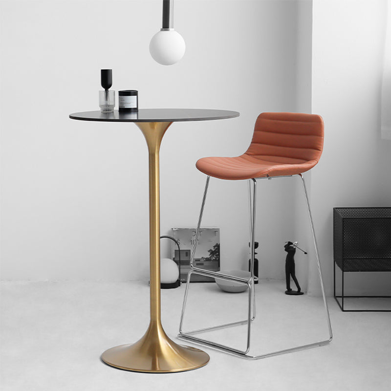Modern Round Bar Table Fixed Bistro Bar Height Cocktail Table with Metal Pedestal Base