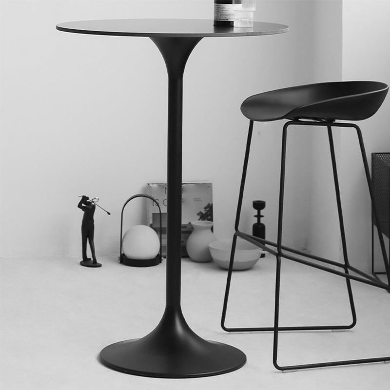 Modern Round Bar Table Fixed Bistro Bar Height Cocktail Table with Metal Pedestal Base