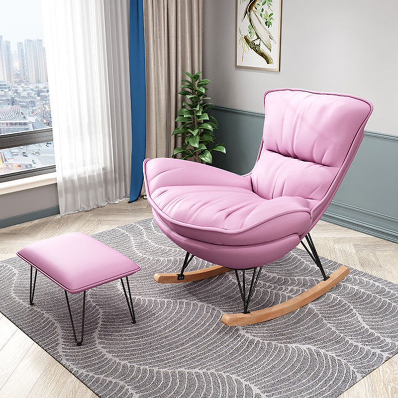 Contemporary Rocking Chair Solid Color Faux Leather Indoor Rocker Chair with Cushions