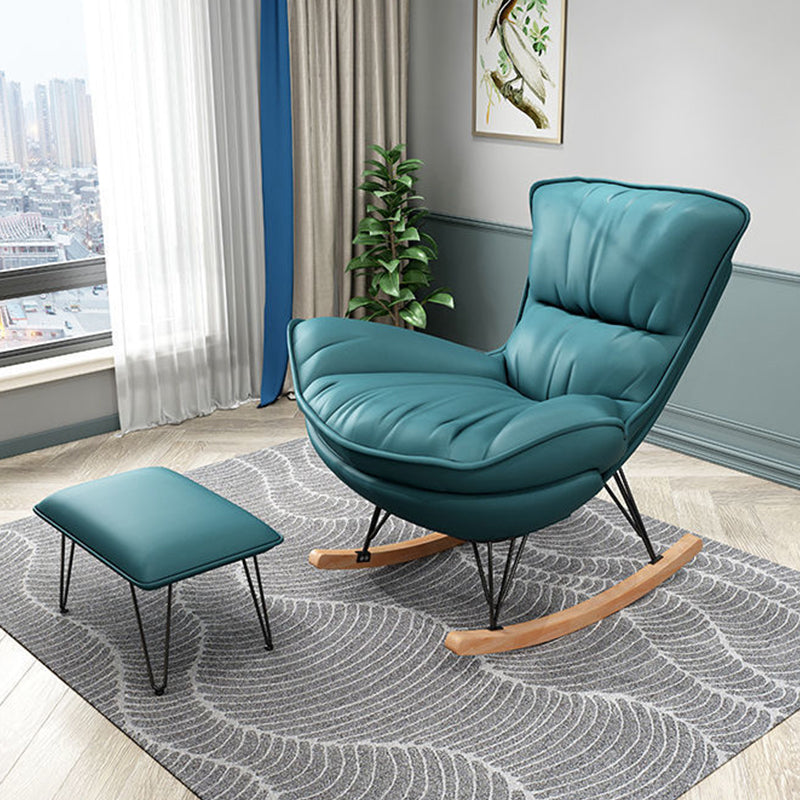 Contemporary Rocking Chair Solid Color Faux Leather Indoor Rocker Chair with Cushions