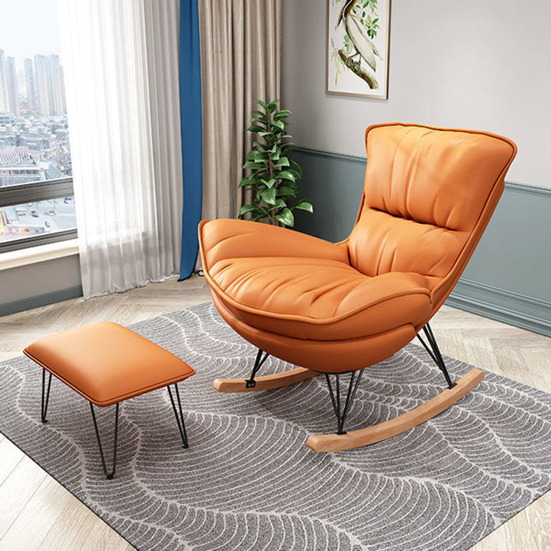 Contemporary Rocking Chair Solid Color Faux Leather Indoor Rocker Chair with Cushions