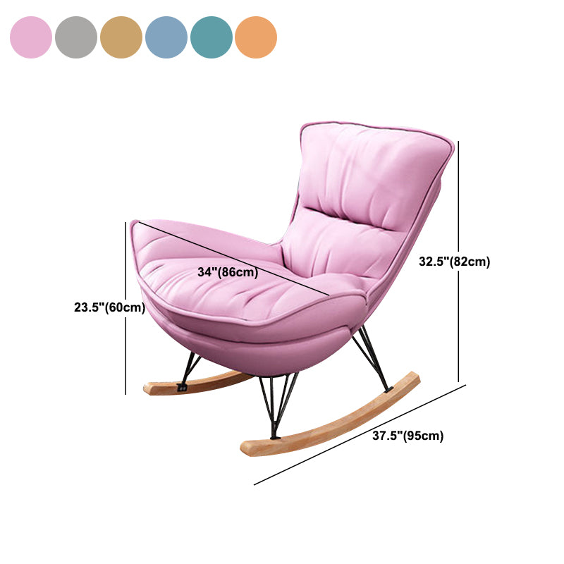 Contemporary Rocking Chair Solid Color Faux Leather Indoor Rocker Chair with Cushions