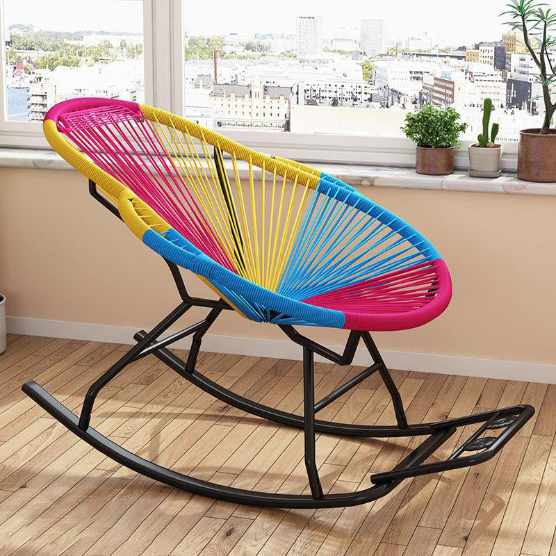 Modern Spindle Rocking Chair Woven Rope Metal Frame Rocker Chair for Home