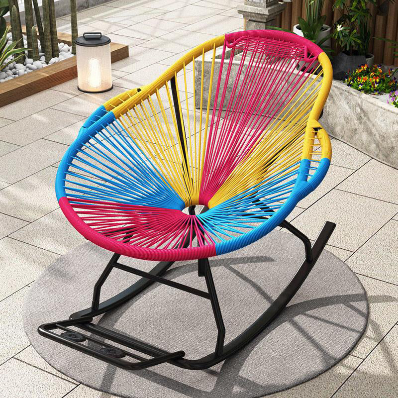 Modern Spindle Rocking Chair Woven Rope Metal Frame Rocker Chair for Home