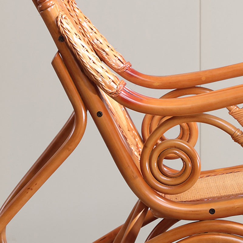 Traditional Rocking Chair Rattan Frame Spindle Backrest Solid Color Indoor Rocking Chair