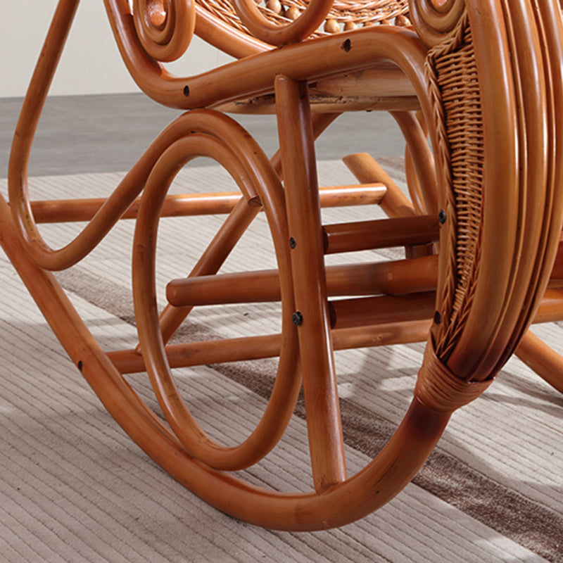 Traditional Rocking Chair Rattan Frame Spindle Backrest Solid Color Indoor Rocking Chair