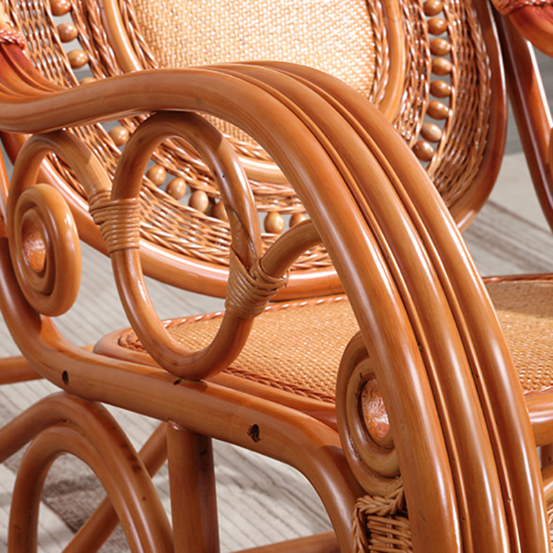 Traditional Rocking Chair Rattan Frame Spindle Backrest Solid Color Indoor Rocking Chair