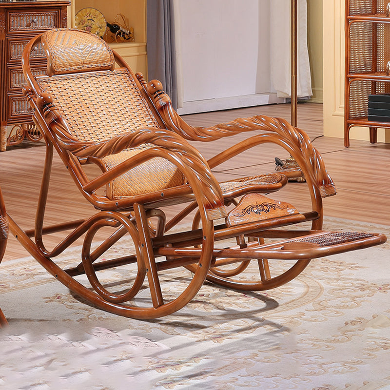 Traditional Rocking Chair Rattan Frame Spindle Backrest Solid Color Indoor Rocking Chair