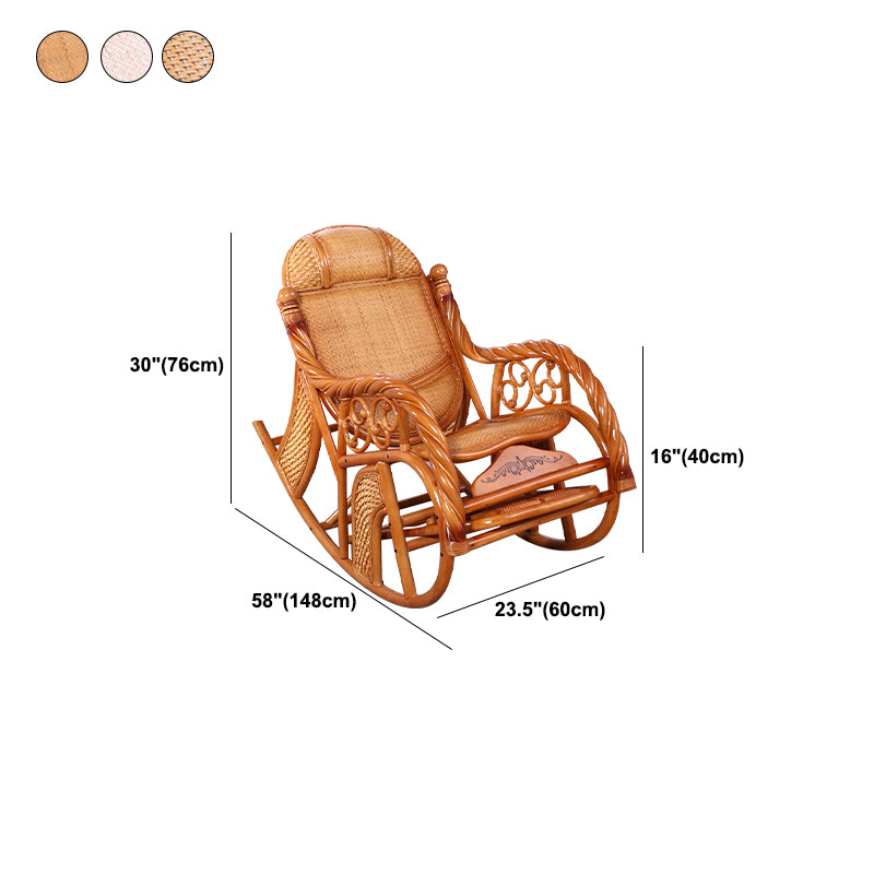 Traditional Rocking Chair Rattan Frame Spindle Backrest Solid Color Indoor Rocking Chair