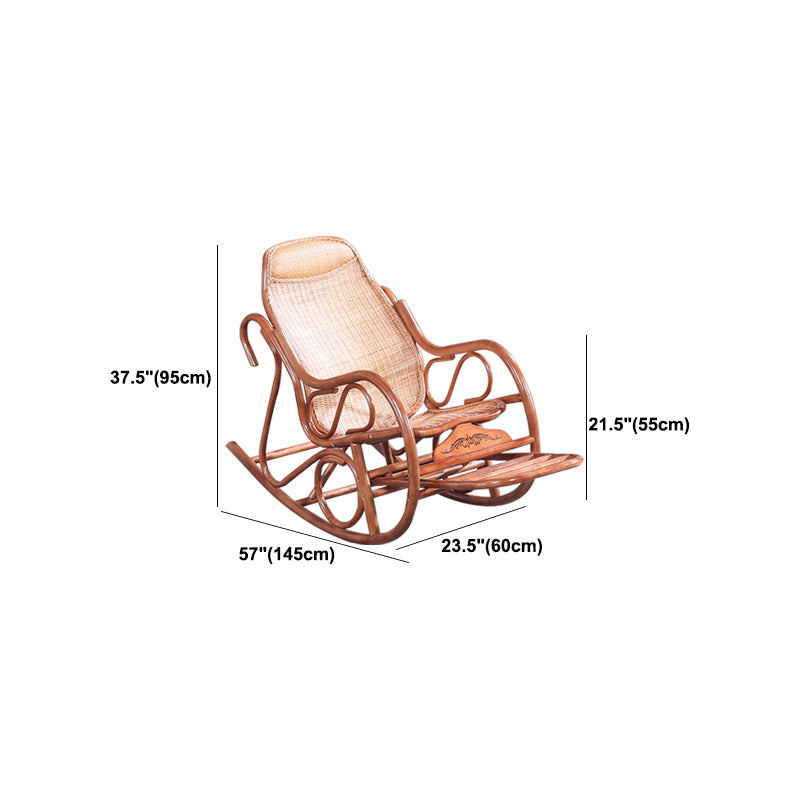 Traditional Rocking Chair Rattan Frame Spindle Backrest Solid Color Indoor Rocking Chair
