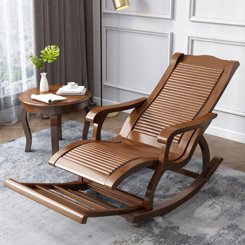 Traditional Rocking Chair Rubber Wood Trapezoidal Back Solid Color Indoor Rocking Chair
