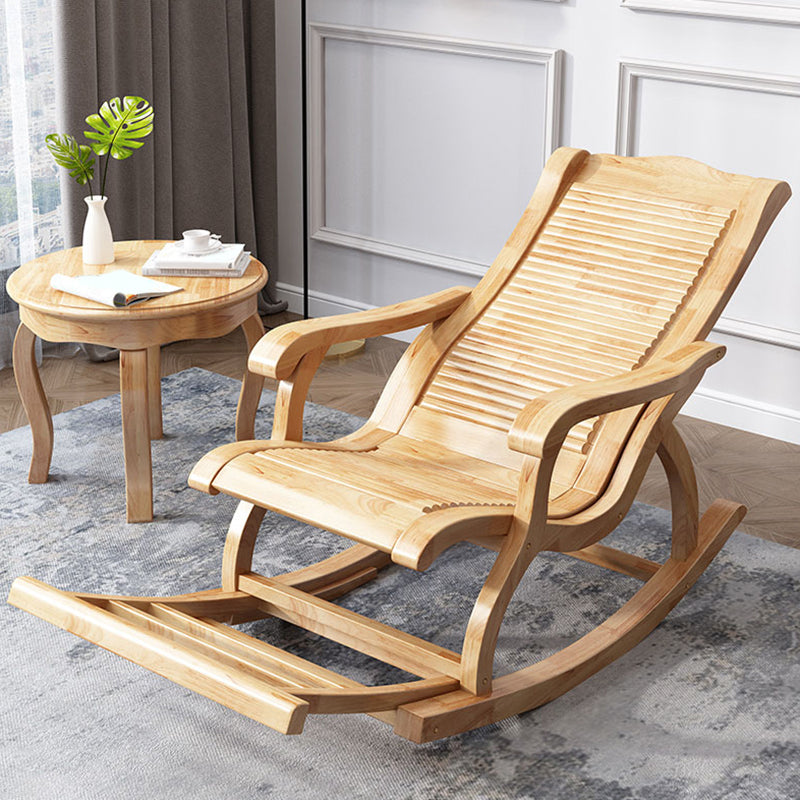 Traditional Rocking Chair Rubber Wood Trapezoidal Back Solid Color Indoor Rocking Chair