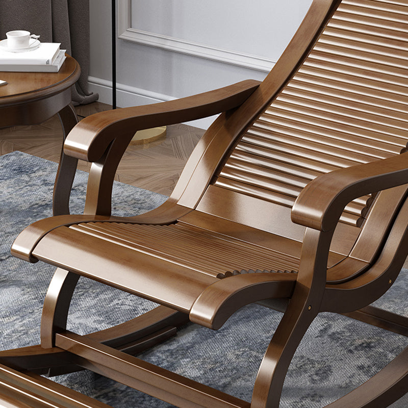 Traditional Rocking Chair Rubber Wood Trapezoidal Back Solid Color Indoor Rocking Chair