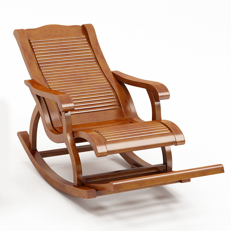 Traditional Rocking Chair Rubber Wood Trapezoidal Back Solid Color Indoor Rocking Chair