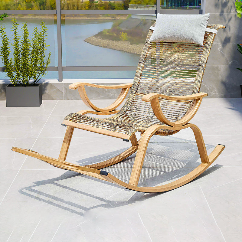 Rattan and Metal Rocker Chair Contemporary Spindle Rocking Accent Chair for Outdoor