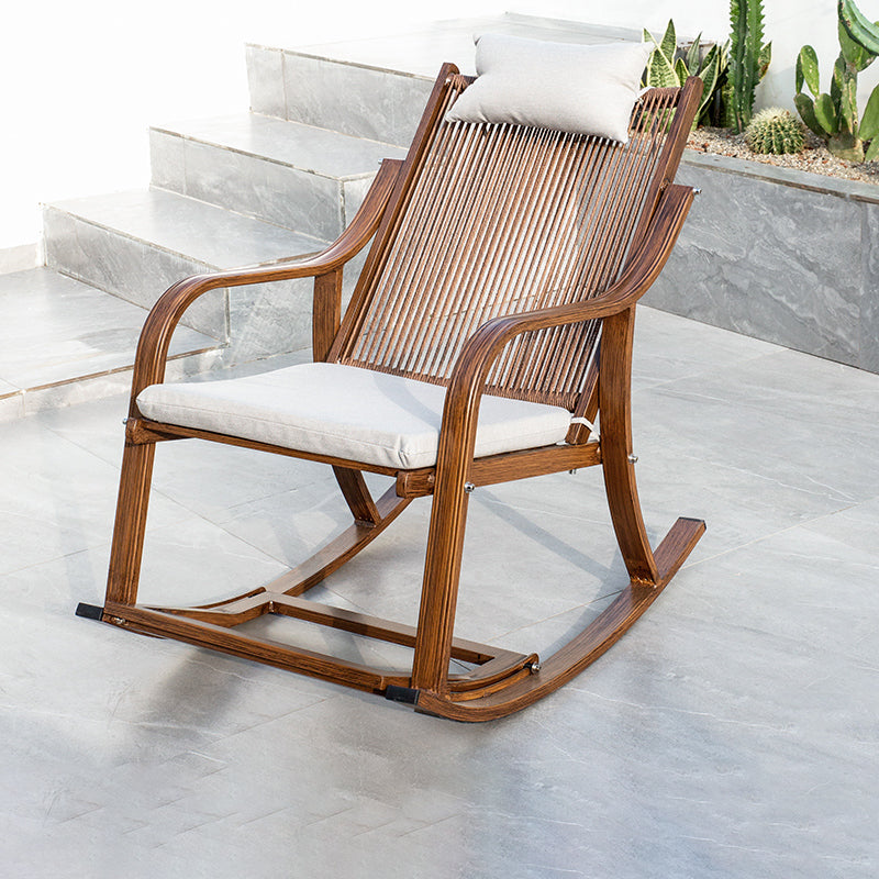 Rattan and Metal Rocker Chair Contemporary Spindle Rocking Accent Chair for Outdoor