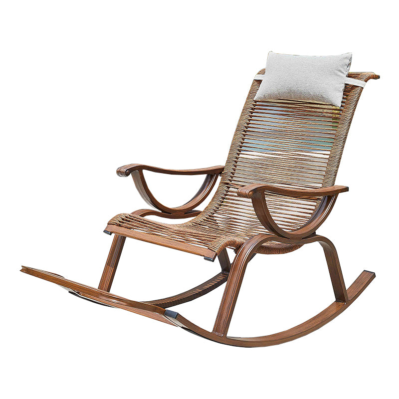 Rattan and Metal Rocker Chair Contemporary Spindle Rocking Accent Chair for Outdoor
