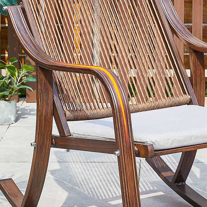 Rattan and Metal Rocker Chair Contemporary Spindle Rocking Accent Chair for Outdoor