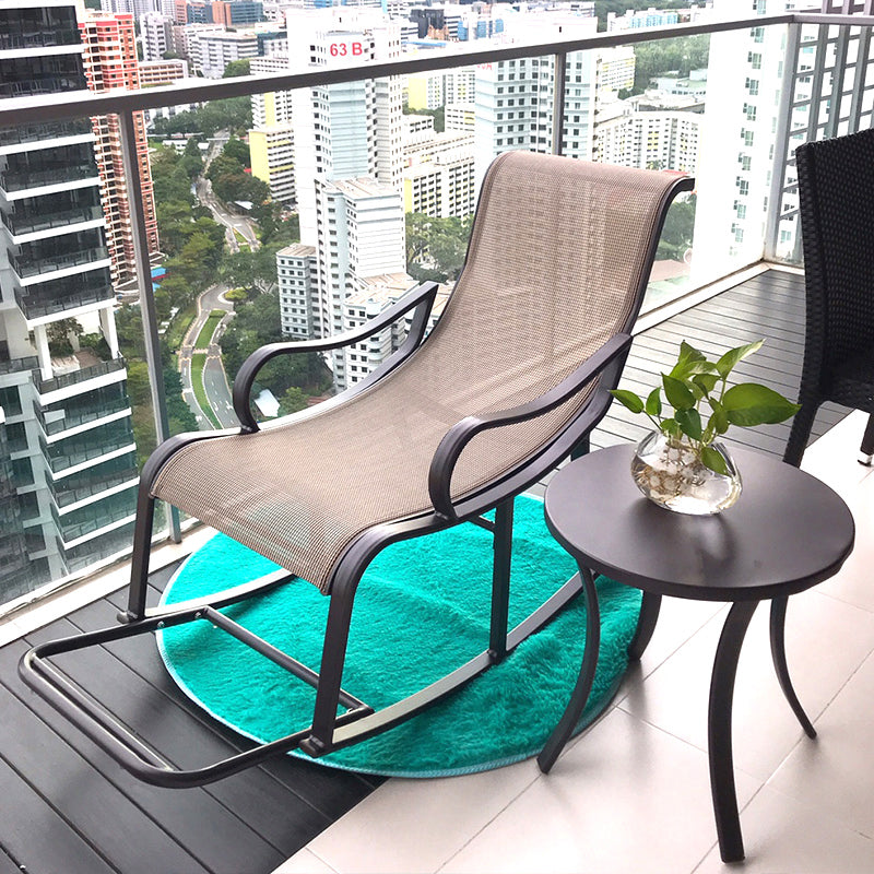 Rattan and Metal Rocker Chair Contemporary Spindle Rocking Accent Chair for Outdoor
