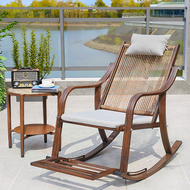 Rattan and Metal Rocker Chair Contemporary Spindle Rocking Accent Chair for Outdoor