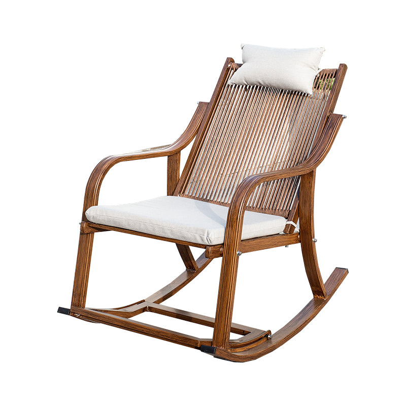 Rattan and Metal Rocker Chair Contemporary Spindle Rocking Accent Chair for Outdoor