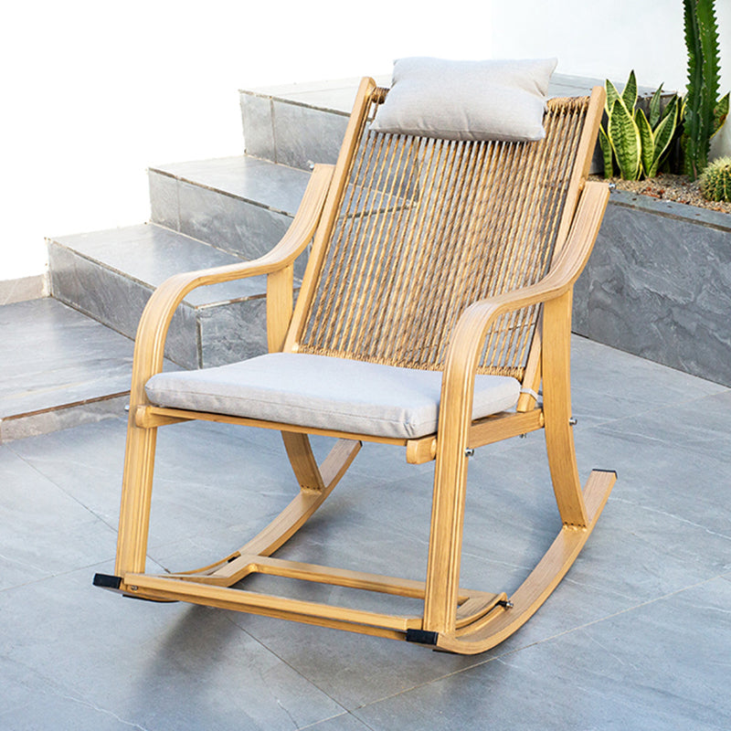 Rattan and Metal Rocker Chair Contemporary Spindle Rocking Accent Chair for Outdoor