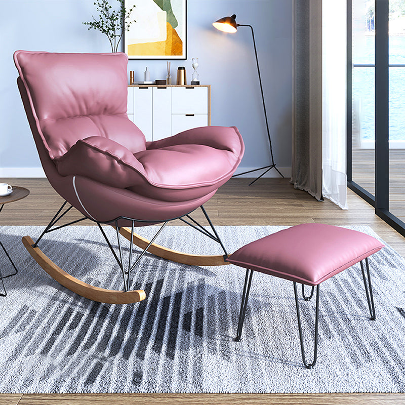 Glam Wingback Rocker with Padded Seat Fabric and Metal Rocker Chair 26.8" x 37.4" x 32.3"