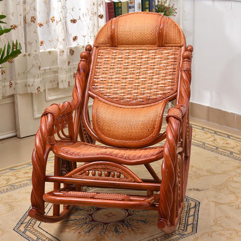 Espresso Rattan Rocking Chair Antique Reclining Rocker Chair 24.4" x 47.2" x 36.2"